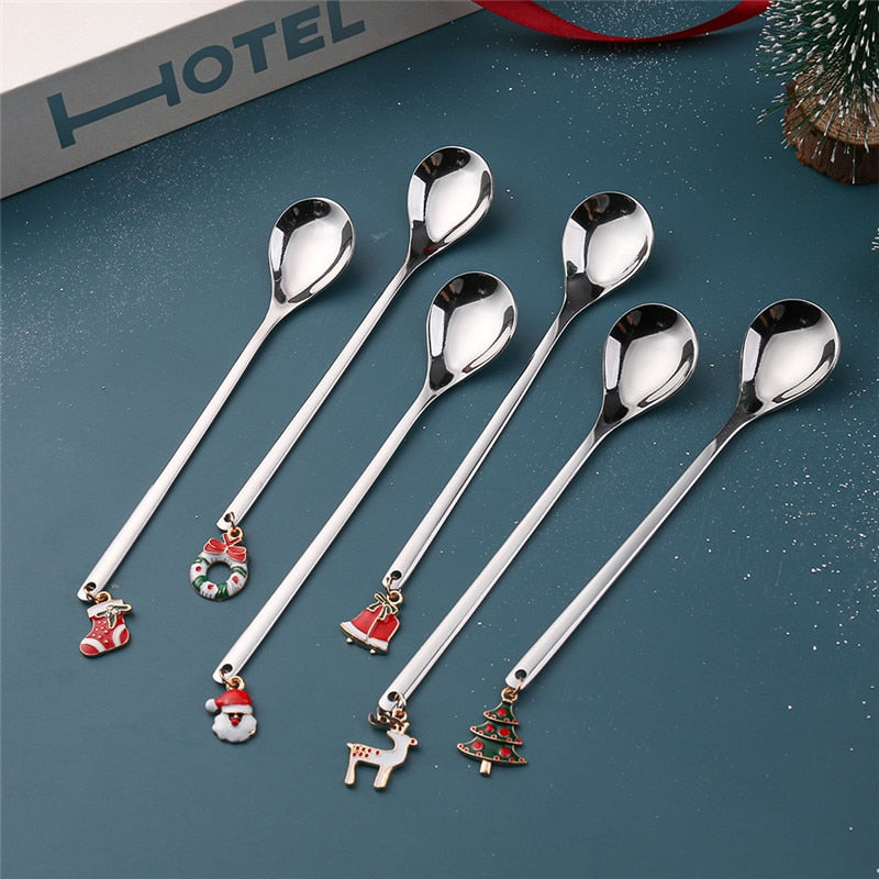 New Year Xmas Spoons Metal Merry Christmas
