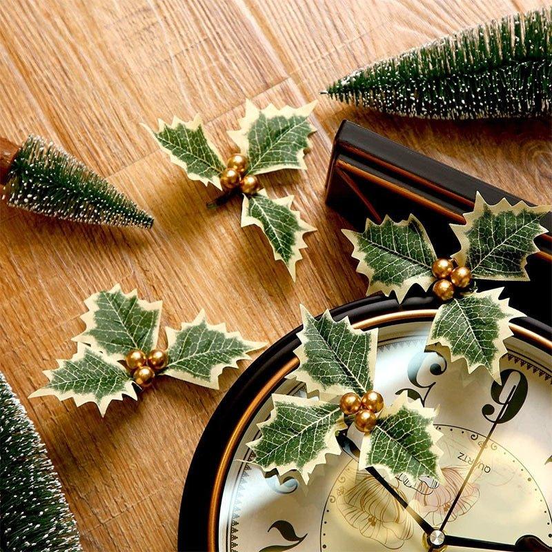 10-Piece Artificial Holly Leaf & Berry Picks