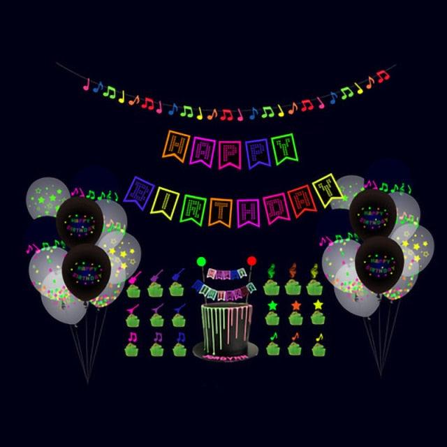 Fluorescent Letters Birthday Flag Background Decorations