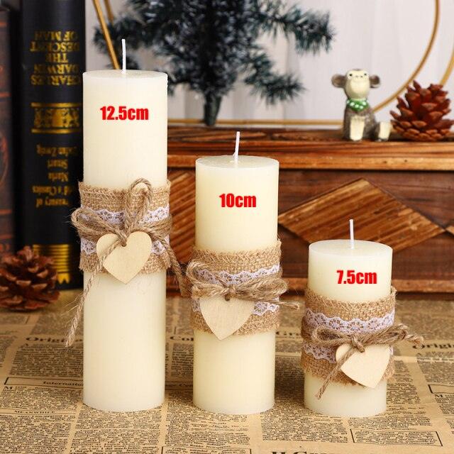 Rustic White Candle Set With Lace