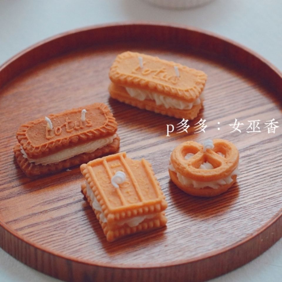 Waffle Scented Candles Pink Brown Cookies Food Shape