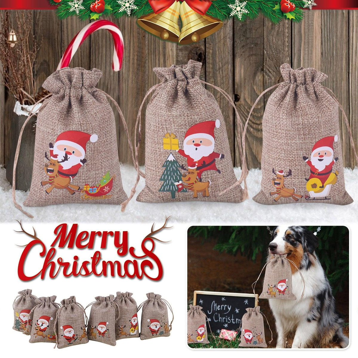Jute Bags Christmas Gift Drawstring Pouch Cotton