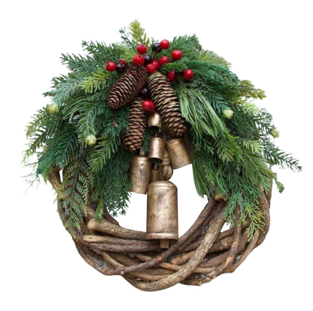 Rustic Farmhouse Christmas Rattan Wreath, 12 x 12 in (30 x 30 cm)