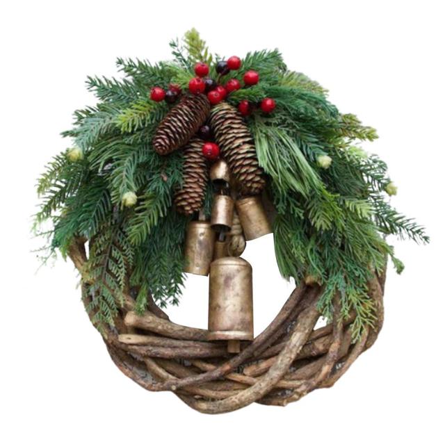 Rustic Farmhouse Christmas Rattan Wreath, 12 x 12 in (30 x 30 cm)