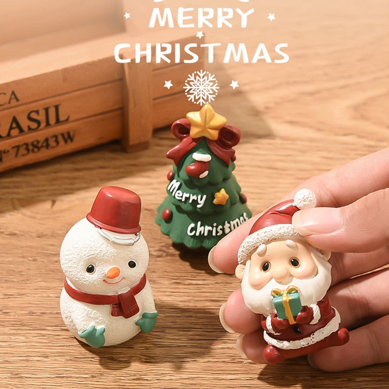 Mini Christmas Resin Small Animal Ornaments Santa Snowman