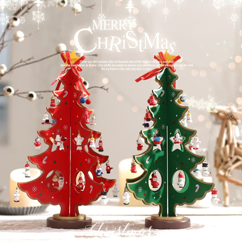 Handmade Stereo Wooden Christmas Tree Desktop Setting