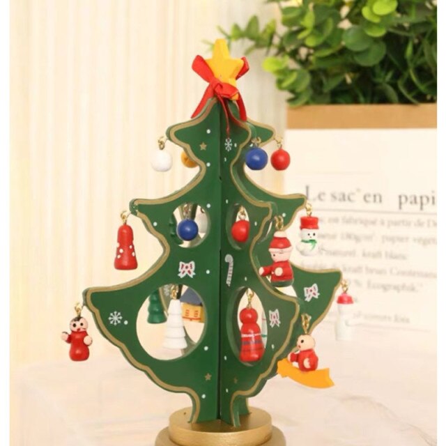 Handmade Stereo Wooden Christmas Tree Desktop Setting