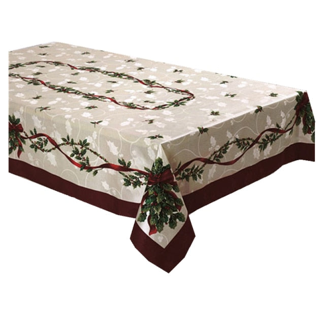 Christmas Ribbon Pattern Tablecloth Home Dining Waterproof