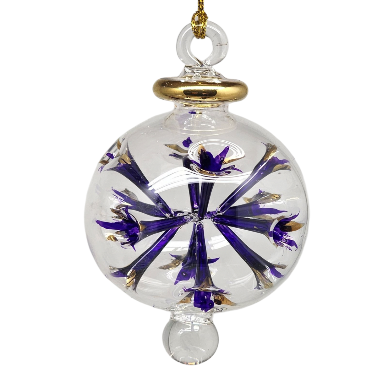 Blown Glass Pierced Starburst Ornament - Purple