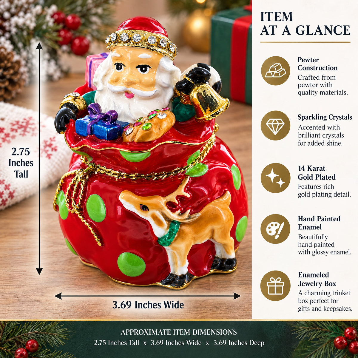 Santa in Gifts Bag Trinket Box Figurine