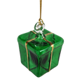 Blown Glass Present Ornament - Green
