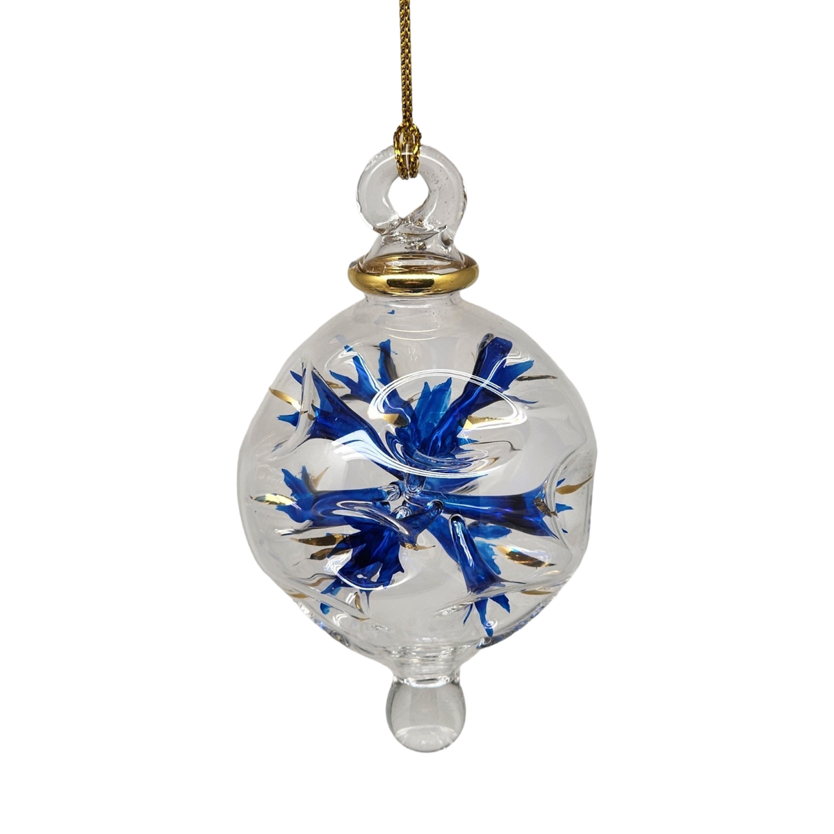 Blown Glass Pierced Starburst Ornament - Blue