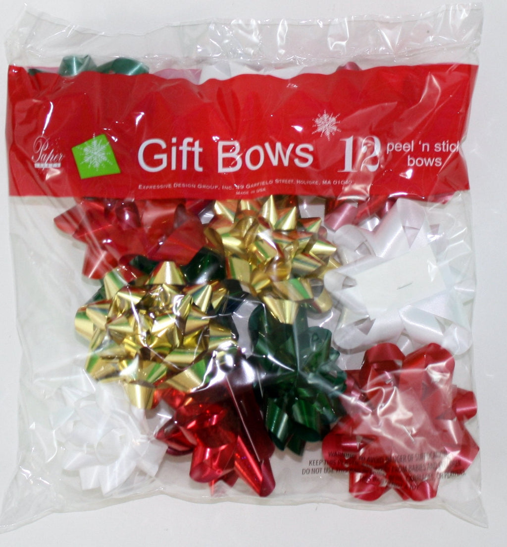 Stick on Bows - 12 Assorted Medium Size - Red/Green