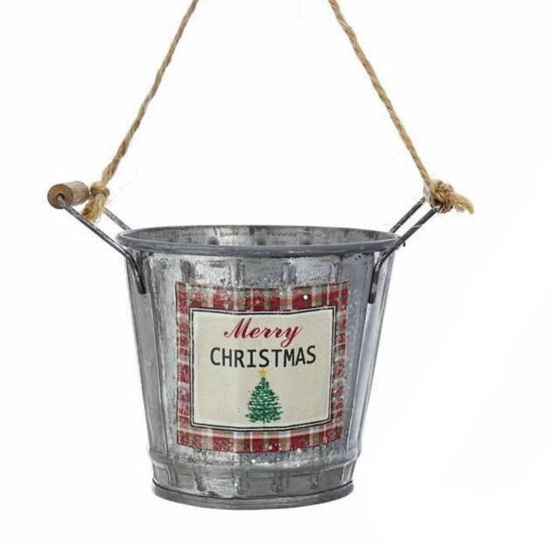 Metal Bucket With Saying Ornament - Merry Christmas