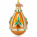 Turquoise Jewels on Striped Gold Glass Waterdrop Finial Christmas Ornament