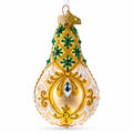 Swirls on Champagne Bejeweled Pear Shape Glass Ornament