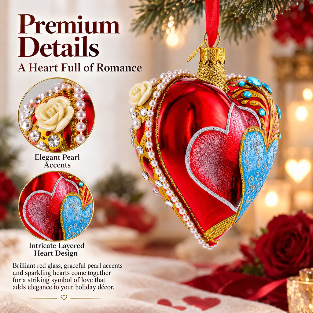 Royal Romance Pearl Jewels Glass Heart Ornament