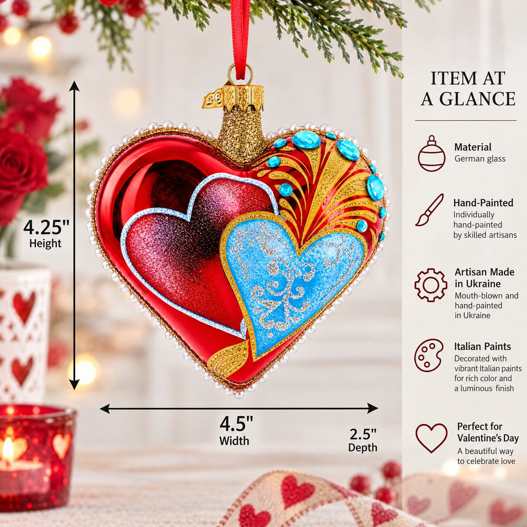 Royal Romance Pearl Jewels Glass Heart Ornament