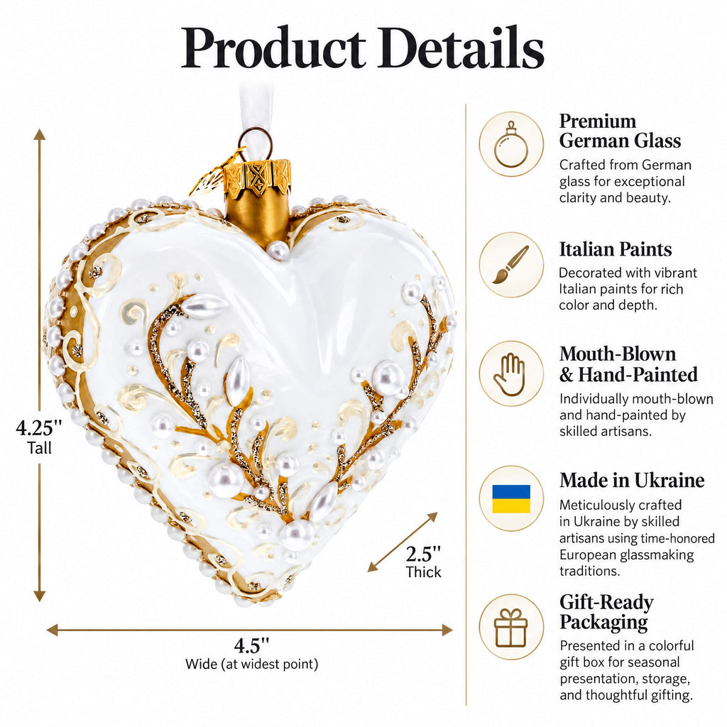 Winter Pearl Vine Jeweled Glass Heart Ornament
