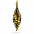 Black & Gold Jeweled Swirl Elongated Pointed Teardrop Finial Glass Christmas Ornament