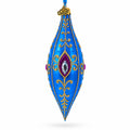 Royal Blue Jewel Scroll Elongated Pointed Teardrop Finial Glass Christmas Ornament