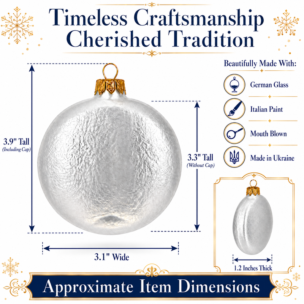 Set of 6 Silver Flat Disc Glass Christmas Ornaments 3 Inches