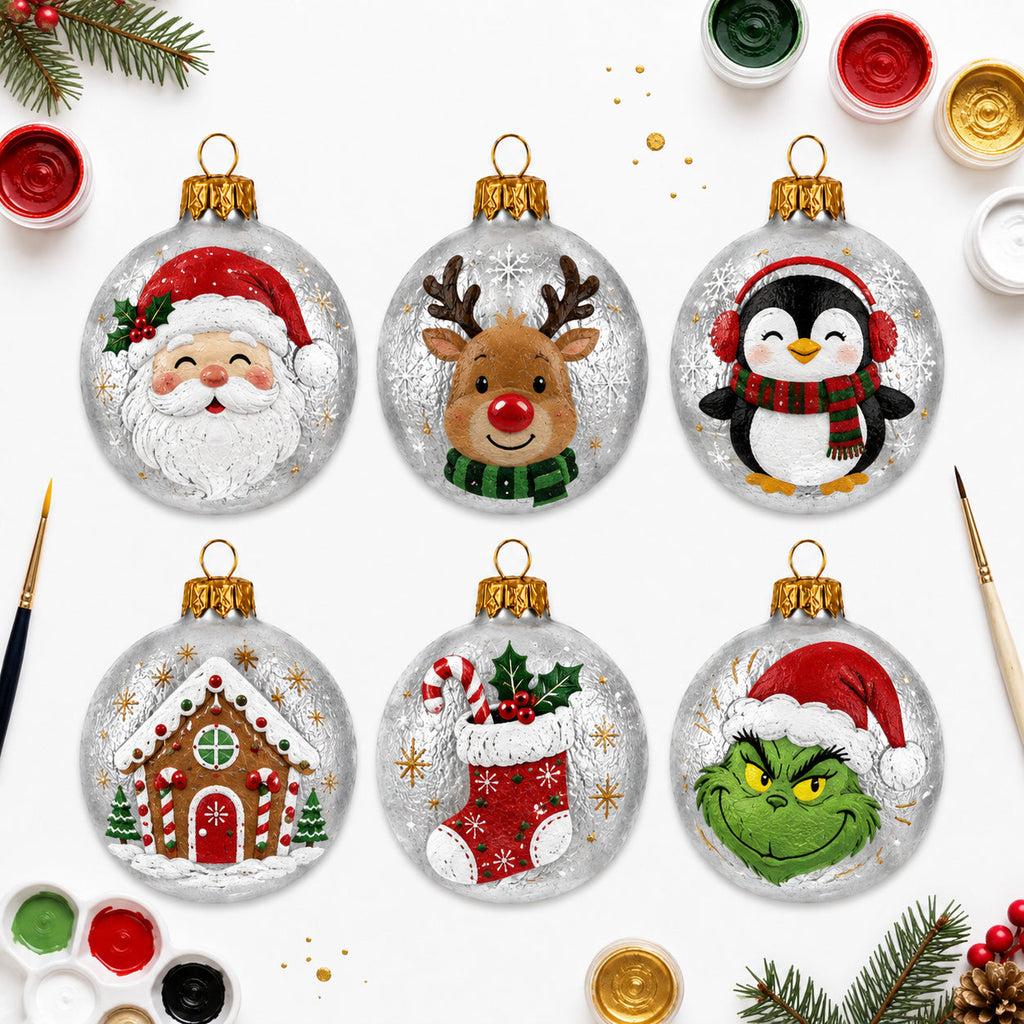 Set of 6 Silver Flat Disc Glass Christmas Ornaments 3 Inches