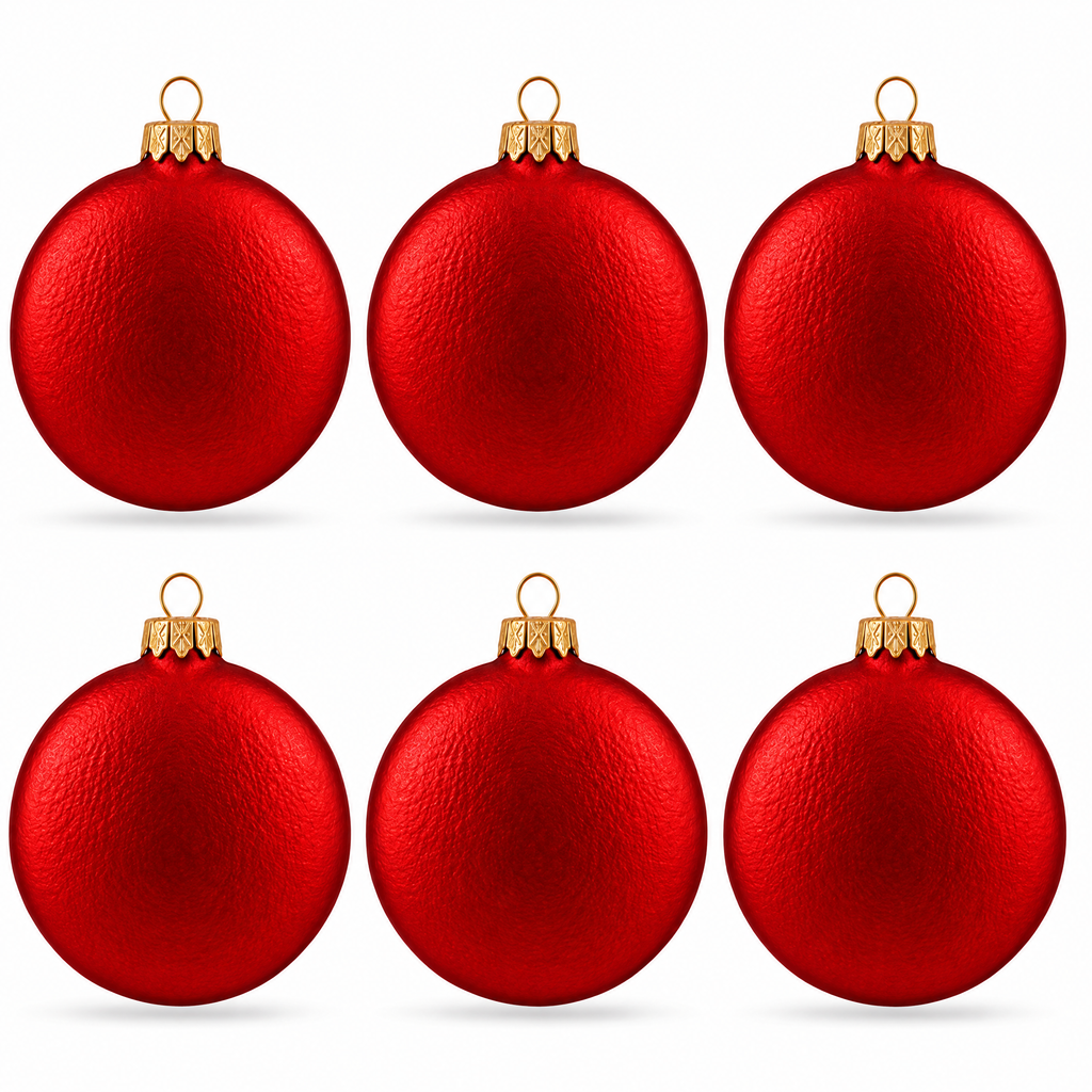 Set of 6 Matte Red Flat Disc Glass Christmas Ornaments 3 Inches