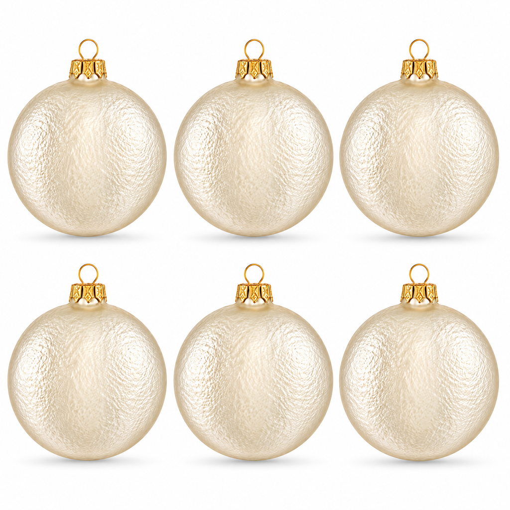 Set of 6 Ivory Flat Disc Glass Christmas Ornaments 3 Inches