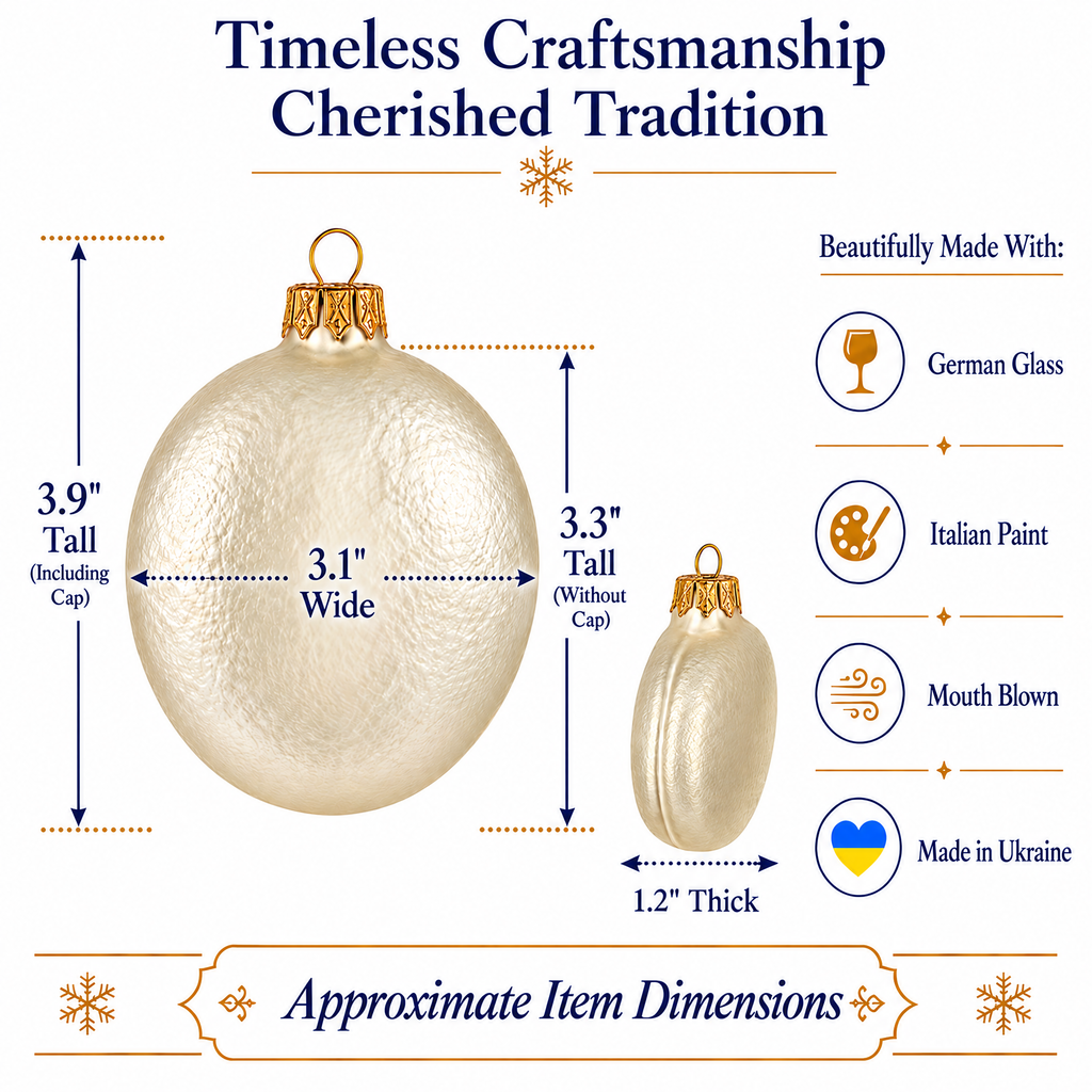 Set of 6 Ivory Flat Disc Glass Christmas Ornaments 3 Inches