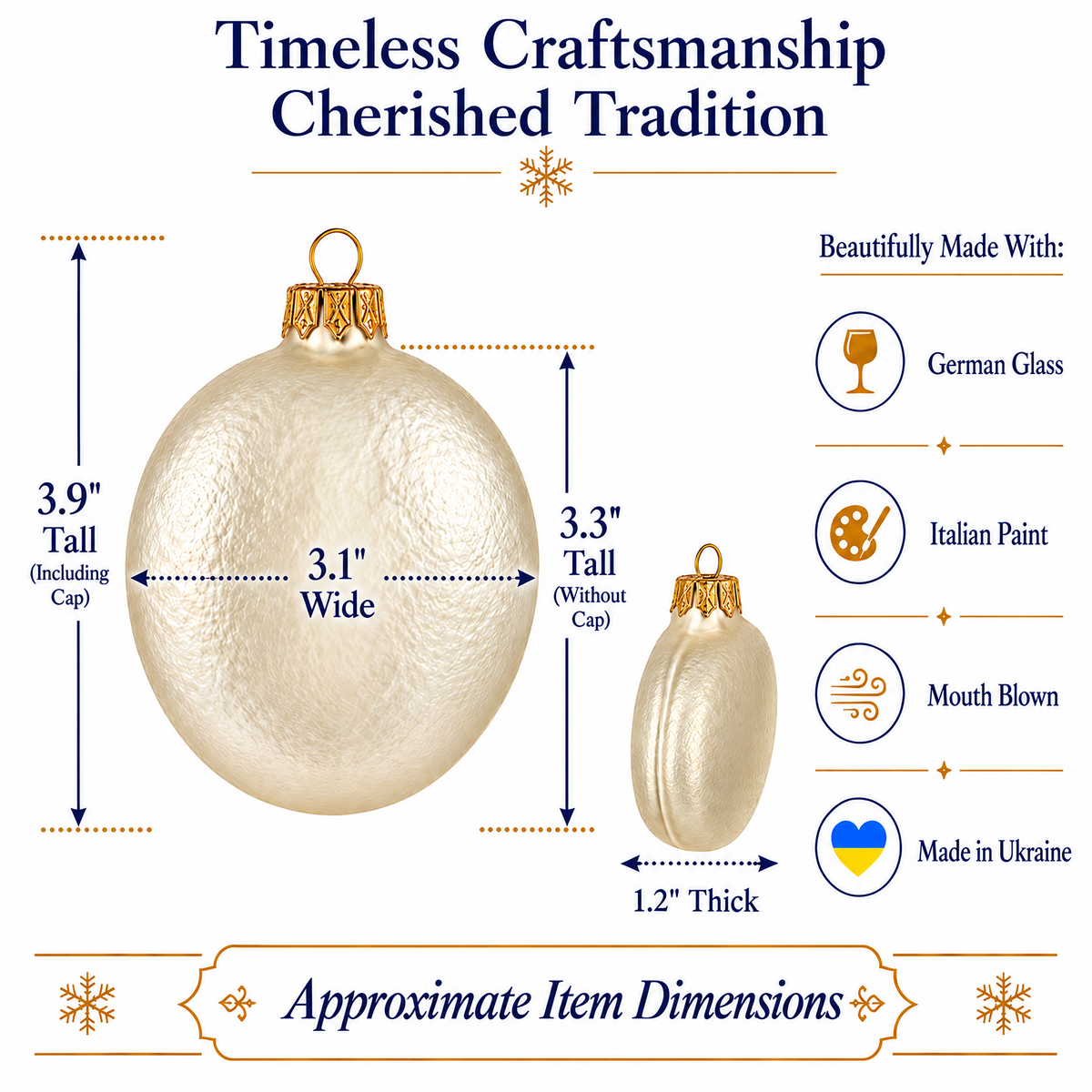 Set of 6 Ivory Flat Disc Glass Christmas Ornaments 3 Inches