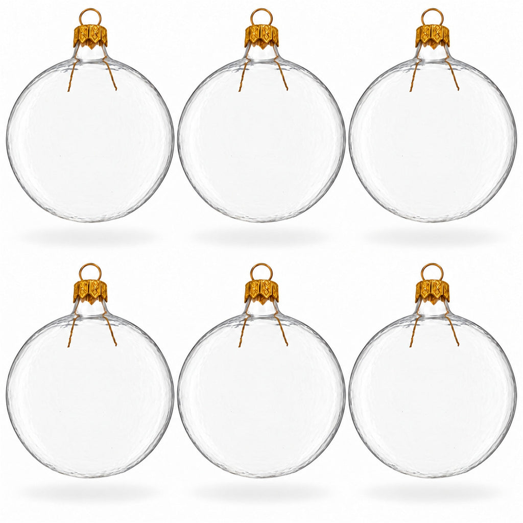 Set of 6 Clear Flat Disc Glass Christmas Ornaments 3 Inches