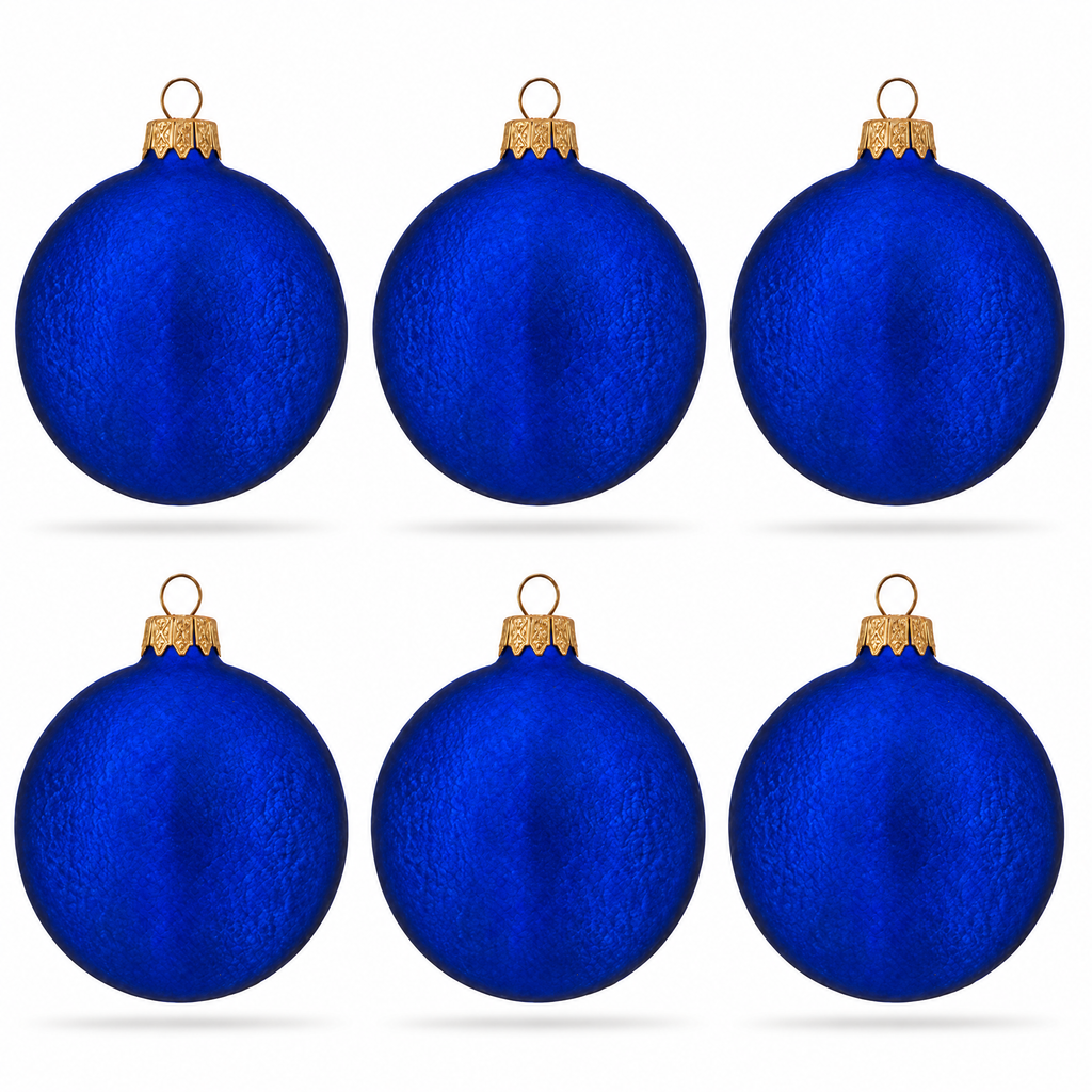 Set of 6 Matte Blue Flat Disc Glass Christmas Ornaments 3 Inches