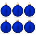 Set of 6 Matte Blue Flat Disc Glass Christmas Ornaments 3 Inches