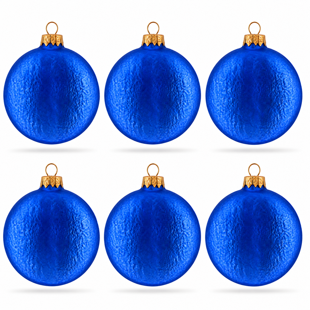 Set of 6 Light Blue Flat Disc Glass Christmas Ornaments 3 Inches