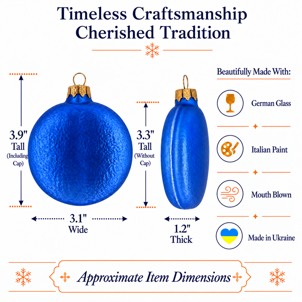 Set of 6 Light Blue Flat Disc Glass Christmas Ornaments 3 Inches