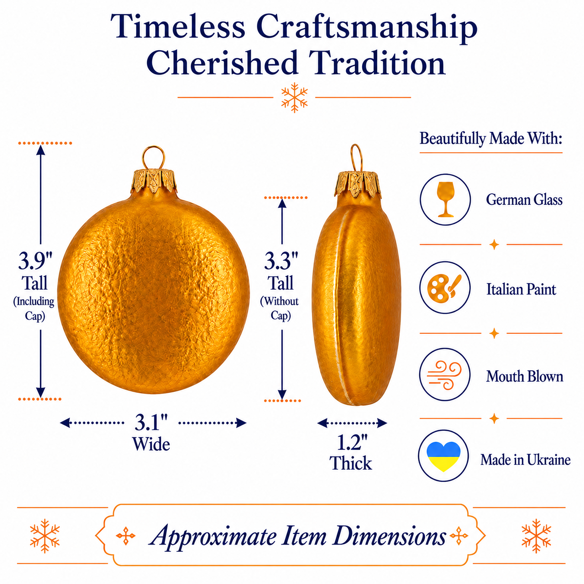 Set of 6 Matte Gold Flat Disc Glass Christmas Ornaments 3 Inches