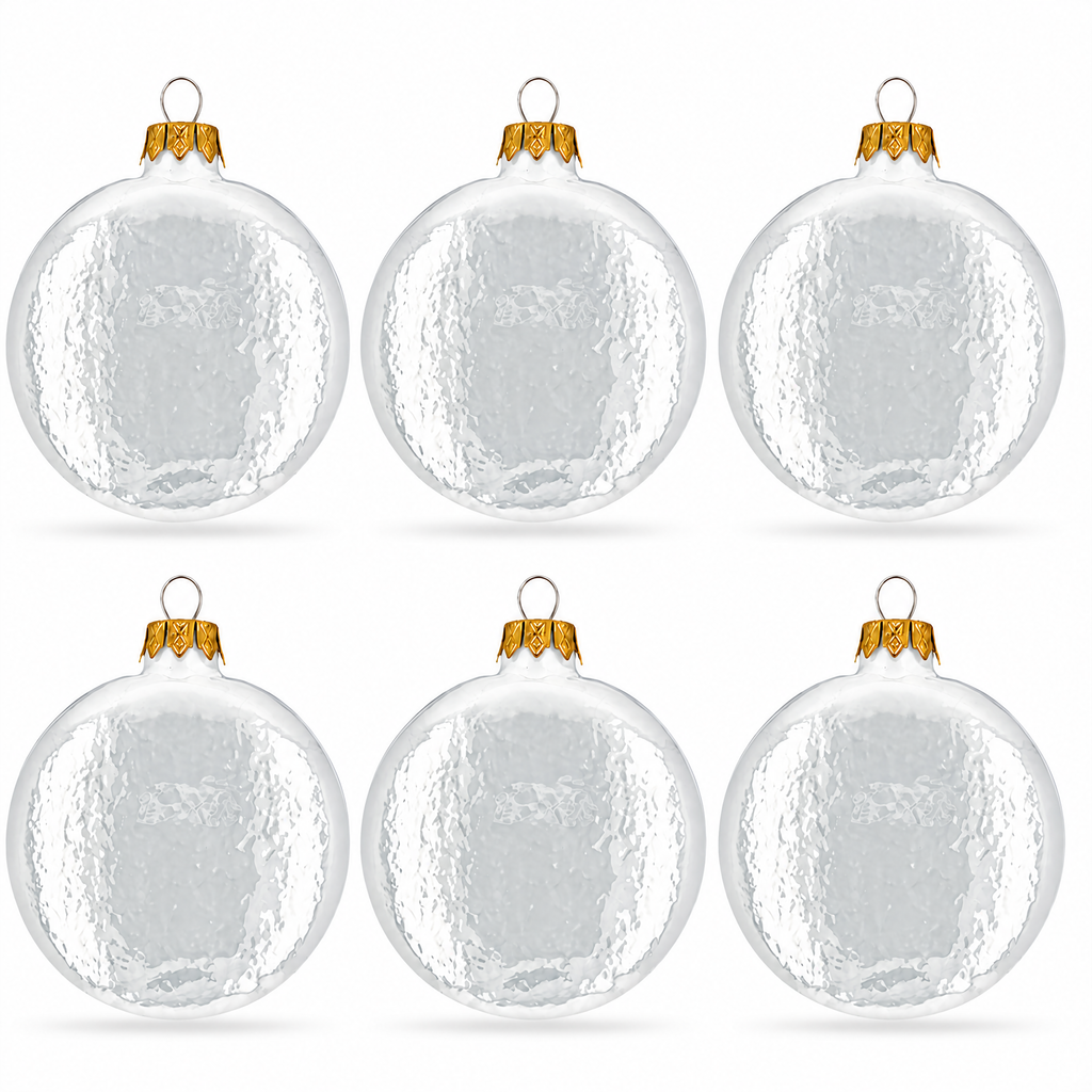 Set of 6 Glossy White Flat Disc Glass Christmas Ornaments 3 Inches