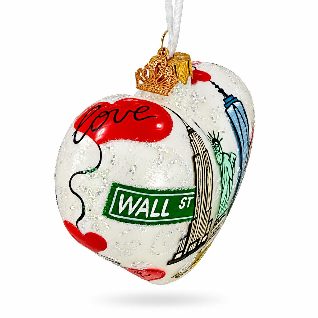New York Landmarks & Symbols Glass Heart Christmas Ornament