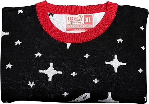 Santa Claus Riding T-Rex on Moon Pixelated Adult Unisex Ugly Christmas Sweater