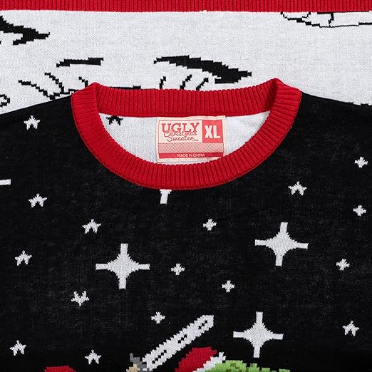 Santa Claus Riding T-Rex on Moon Pixelated Adult Unisex Ugly Christmas Sweater