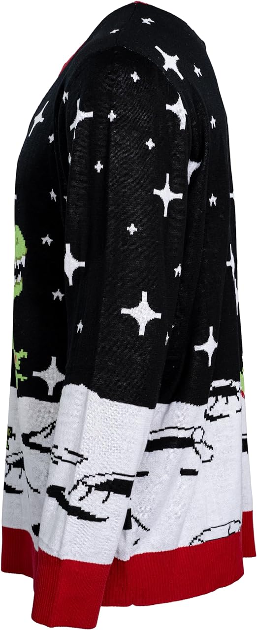 Santa Claus Riding T-Rex on Moon Pixelated Adult Unisex Ugly Christmas Sweater