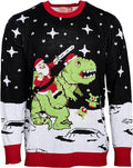 Santa Claus Riding T-Rex on Moon Pixelated Adult Unisex Ugly Christmas Sweater