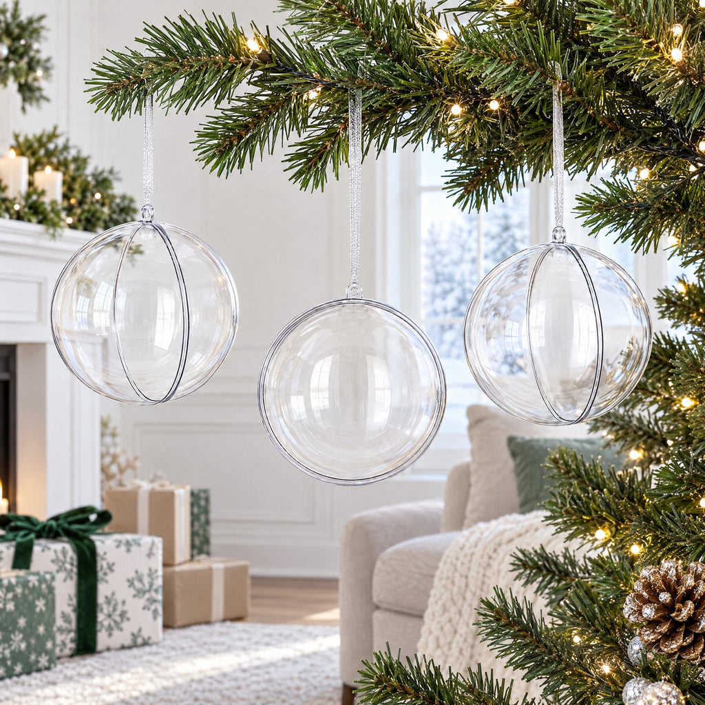 Set of 3 Clear Fillable Plastic Ball Christmas Ornament 3.9 Inches