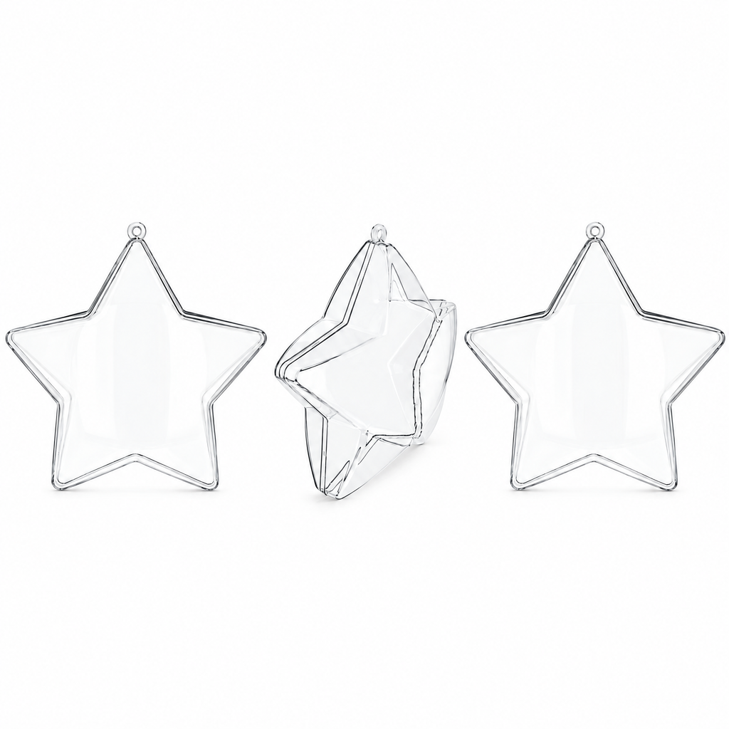 Set of 3 Clear Fillable Star DIY Craft Christmas Ornament 4 Inches