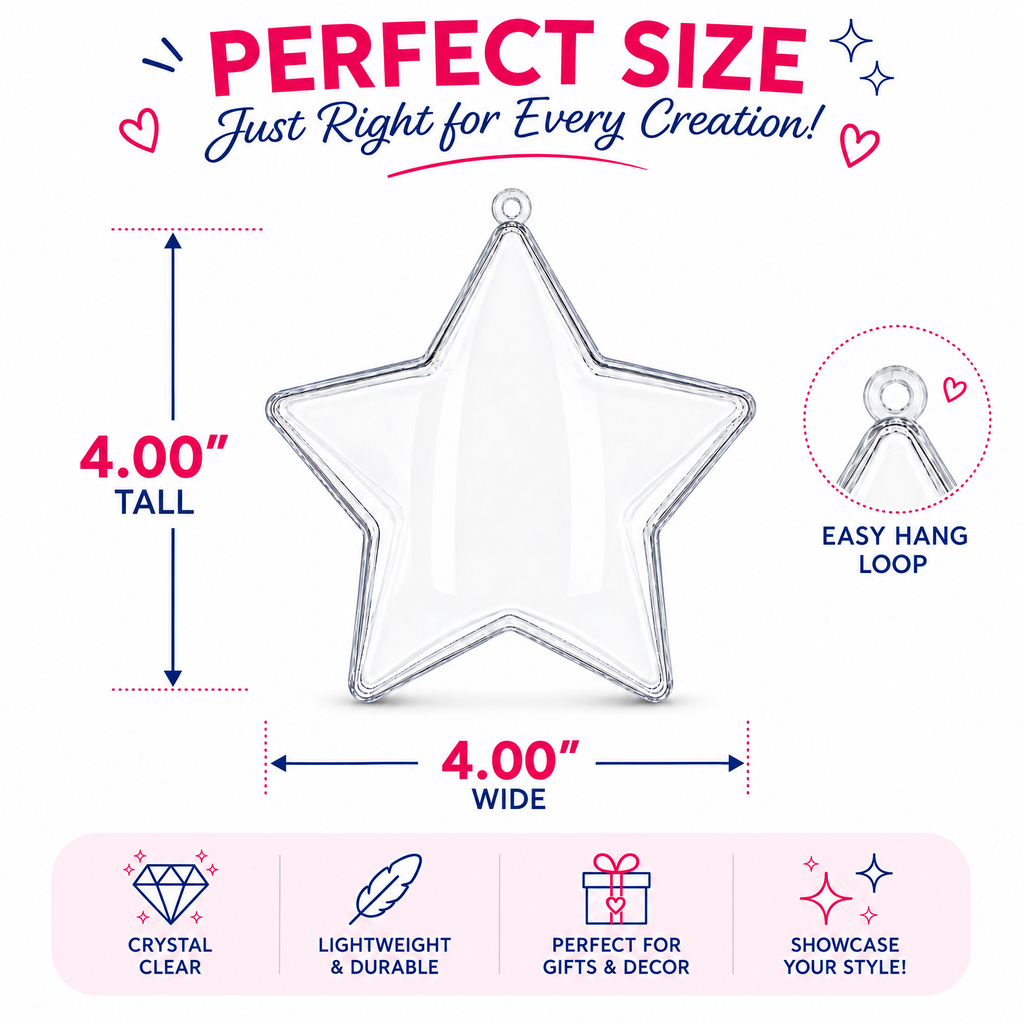 Set of 3 Clear Fillable Star DIY Craft Christmas Ornament 4 Inches