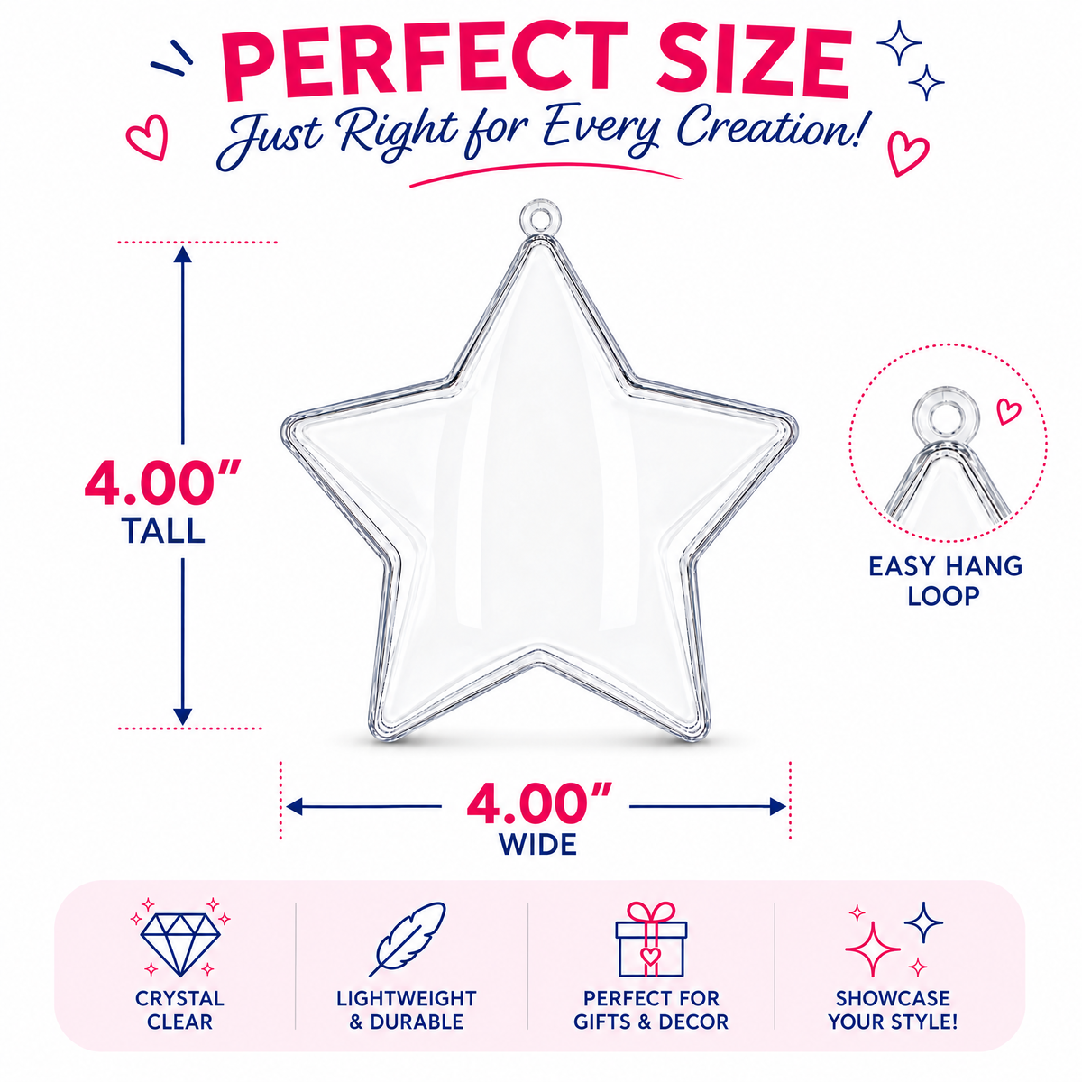 Set of 3 Clear Fillable Star DIY Craft Christmas Ornament 4 Inches