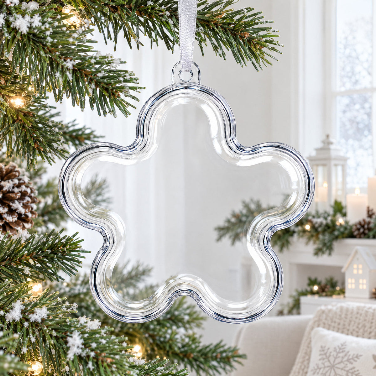 Clear Plastic Flower Ornament  3.55 Inches (90 mm)