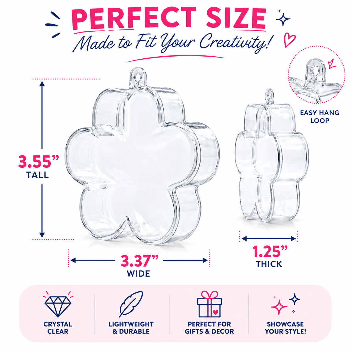 Clear Plastic Flower Ornament  3.55 Inches (90 mm)