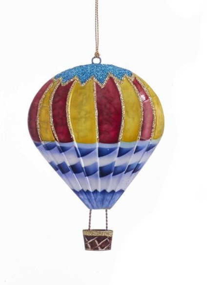 Tin Hot Air Balloon Ornament - Blue Waves